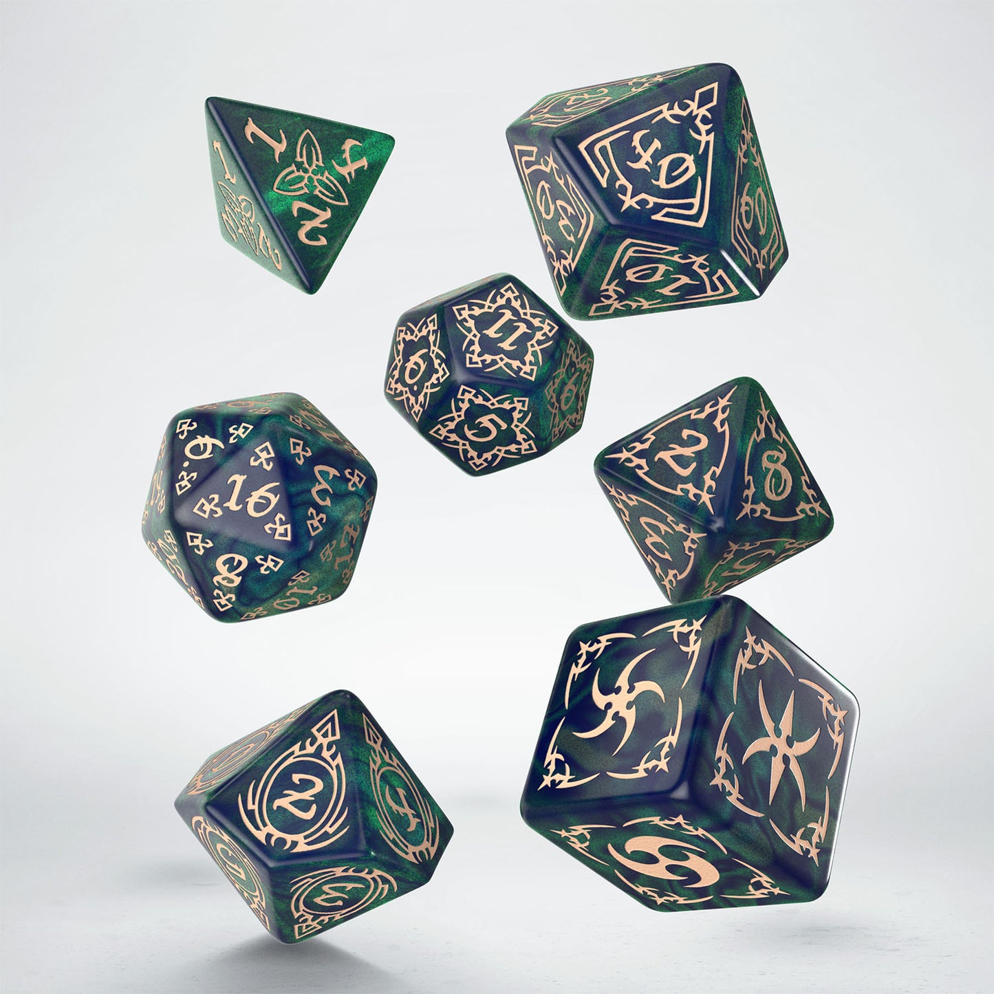 Q-WORKSHOP TRIBAL DICE SET: BLUE GREEN AND BEIGE