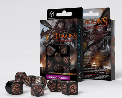 SCATOLA 7 DADI - DRAGON MODERN - BLACK & COPPER
