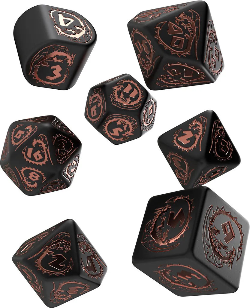 SCATOLA 7 DADI - DRAGON MODERN - BLACK & COPPER